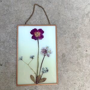 Vintage glass metal framed dried flower art home decor wall hanging